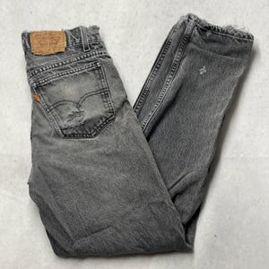 Vtg Levis 506 Jeans Student Orange Tab 90s Black Denim 28x32 Worn Thrashed Holes