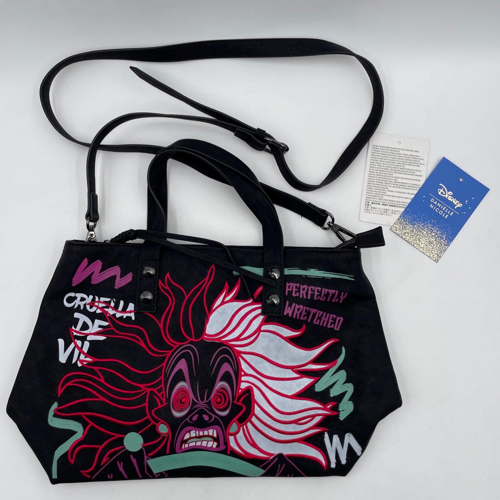 Cruella De Ville Black Bag Purse Tote by Danielle Nicole Disney Villains  101 Tag