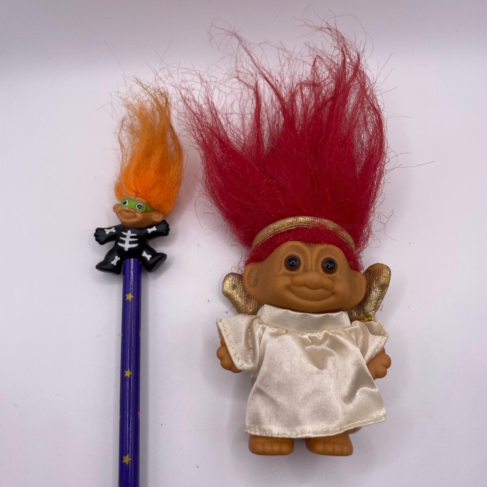 Vintage 90's Russ Troll Figure Red Hair Angel Christmas 4” Doll & Pencil Topper