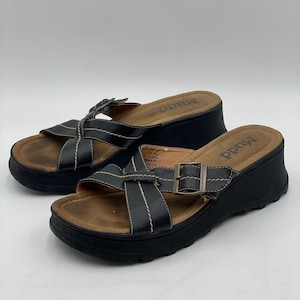 Vintage Mudd Women 10 Chunky Platform Sandal Buckle Y2K Square Toe 90s Shoe 2000