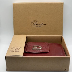 Cartera de mano Buxton Continental 28 vintage de piel roja con monedero con botón cuadrado
