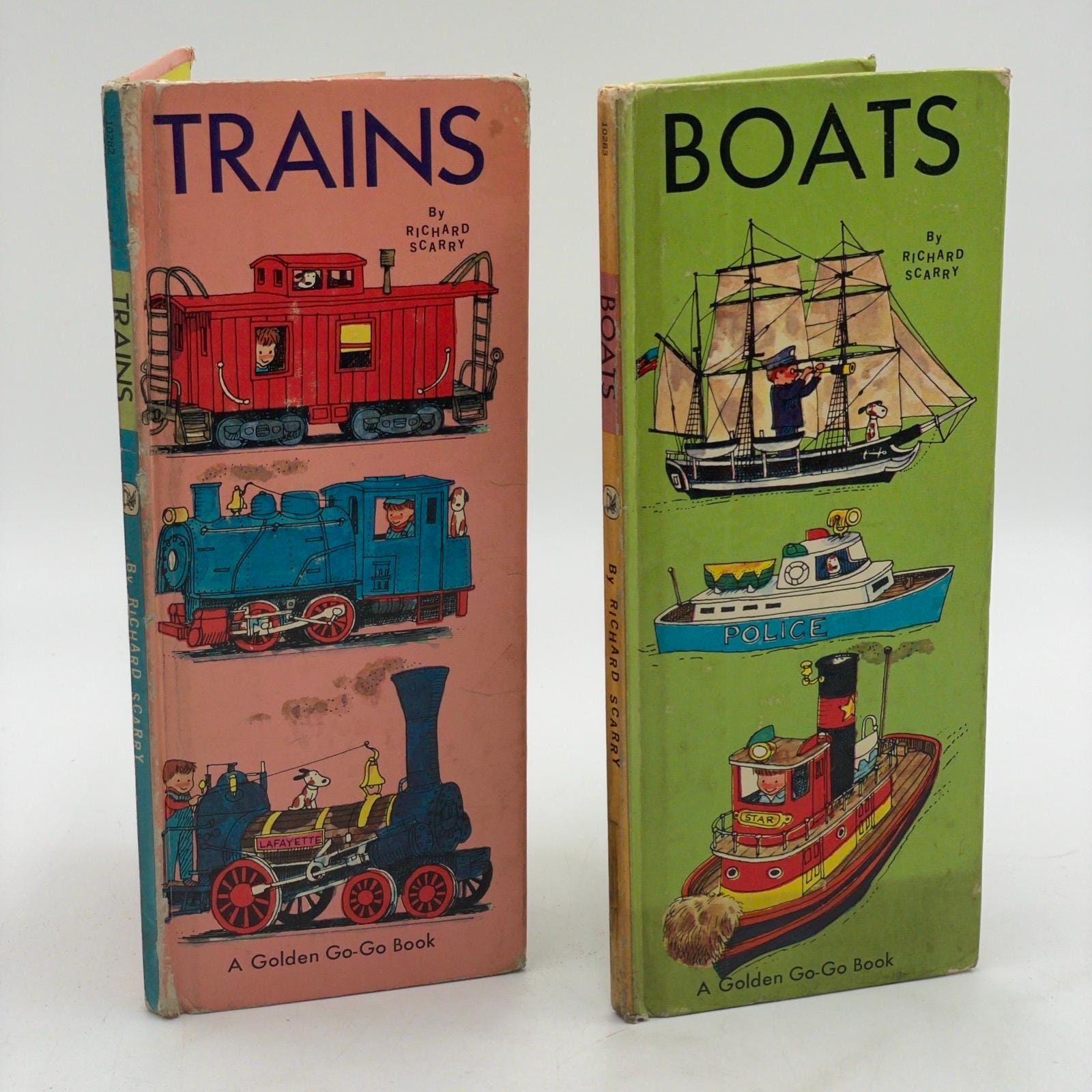 2 Richard Scarry Golden Gogo Books Vintage 1967 Trains Boats 60s