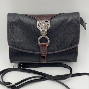 VTG 90s Y2K Brighton Nepal Organizer Black Leather Purse Crossbody Wallet Bag