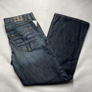 VTG Y2K Five Elements Jeans Sz 38 Baggy Wide Leg Skater Hip Hop Grunge Goth 90s