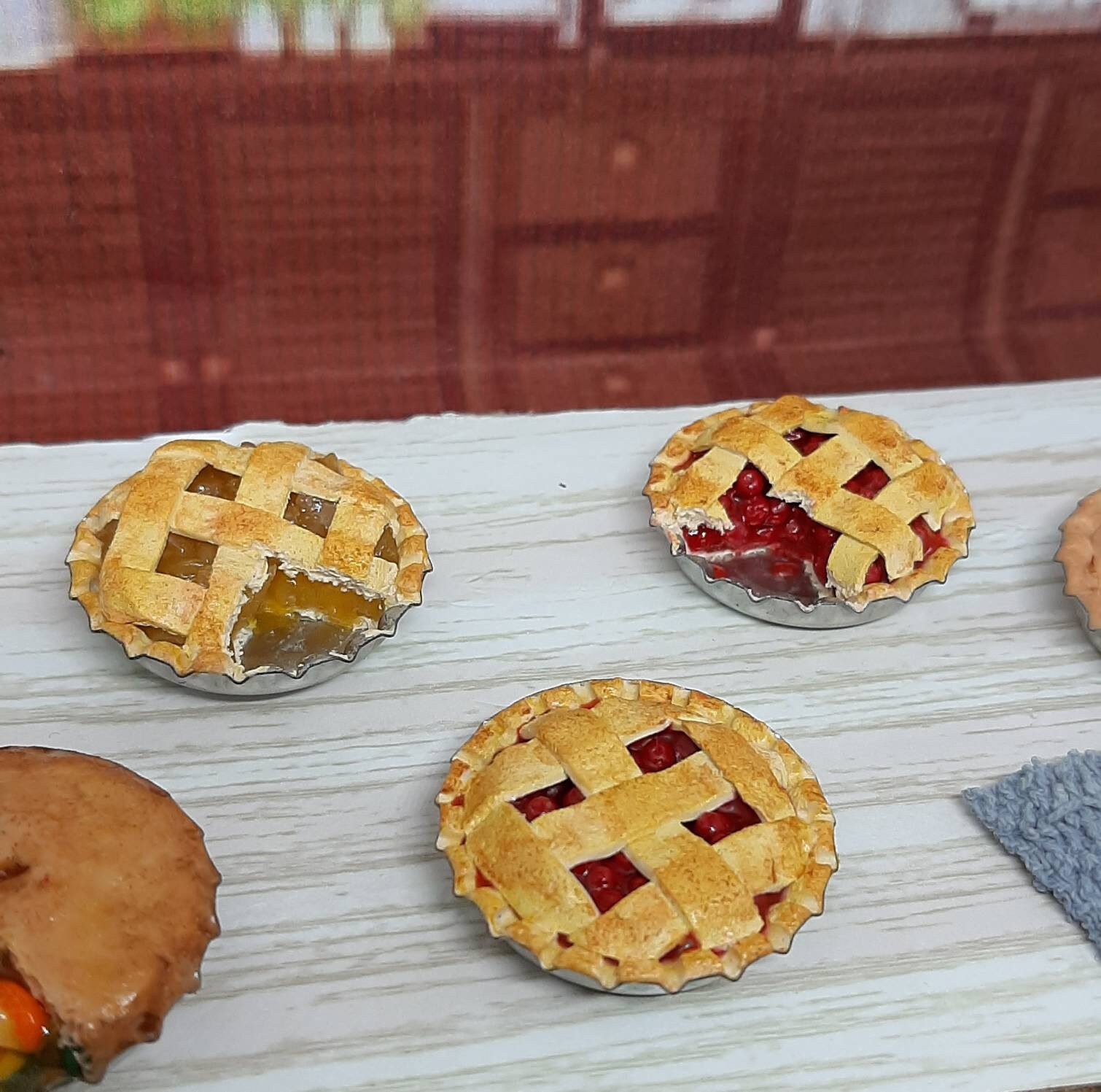 Handmade dollhouse pies, assorted kinds