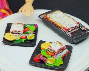 Lasagna dinner with two plated servings, 1:6 scale