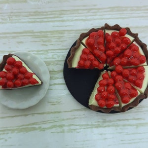 Handcrafted dollhouse cherry cheesecake with movable slices,  1/6 scale