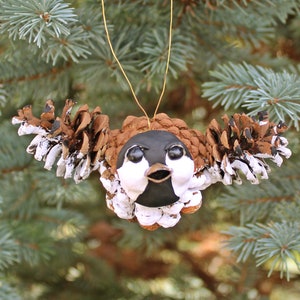Chickadee Ornament, Real Pine Cones, Adirondack Art, OOAK Polymer Clay