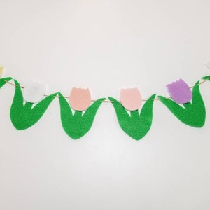 Bannière de guirlande de fleurs en feutre de tulipe printanière, décoration de cheminée de Pâques, décoration de fête des mères