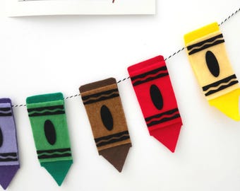 Colorful Crayon Garland | Classroom Decor | Teacher Gift | Back to School Banner | Rainbow Felt Garland
