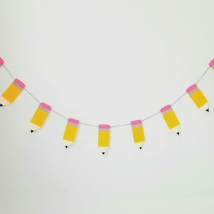 Guirnalda de lápices de fieltro para regreso a clases, banderines, decoración de pared para repisa de aula, decoración de fiesta, fondo de bandera