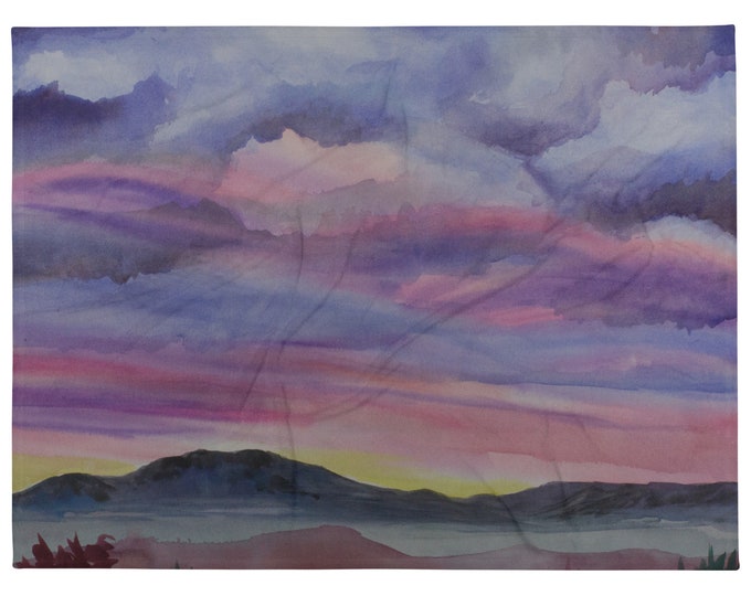 Desert Sunset Watercolor painting on Throw Blanket