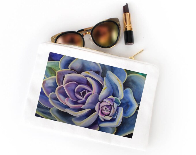 COSMETIC BAG- SUCCULENT Painting, Watercolor Painting on Cosmetic Bag
