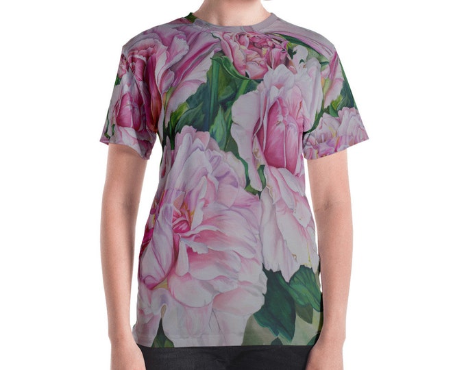 Pink Floral - Women's T-shirt, Watercolor Painting on Shirt