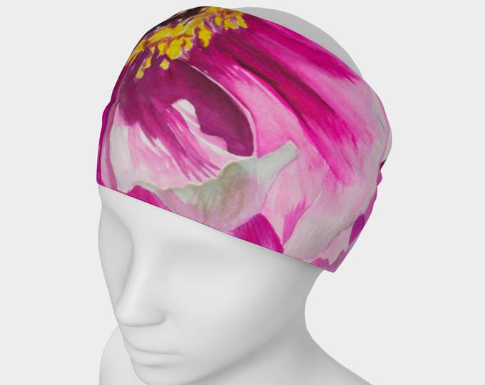 HEADBAND- PINK Flower, Watercolor Painting on Headband