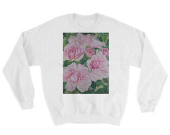 Pink Floral - Sweatshirt, Watercolor Painting on Sweat Shirt