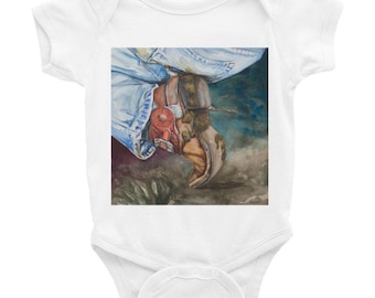 Infant Body Suit, Cowboy Boot,  Watercolor Painting on Baby Wear