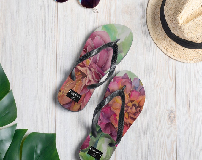 Flip-Flops- Floral Watercolor Painting on Sandals