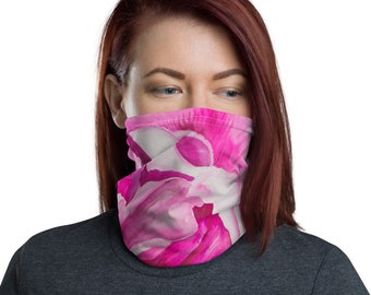 Pink Flower - Neck Gaiter - Watercolor painting on face mask