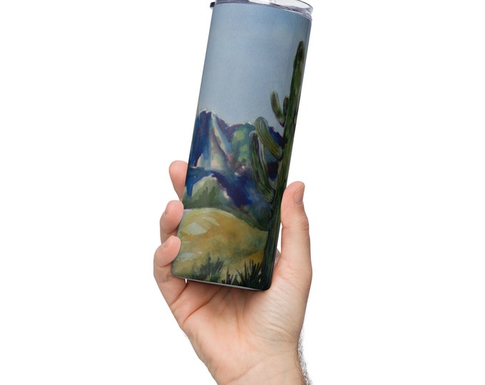 Desert Cactus Watercolor Painting on Stainless steel tumbler