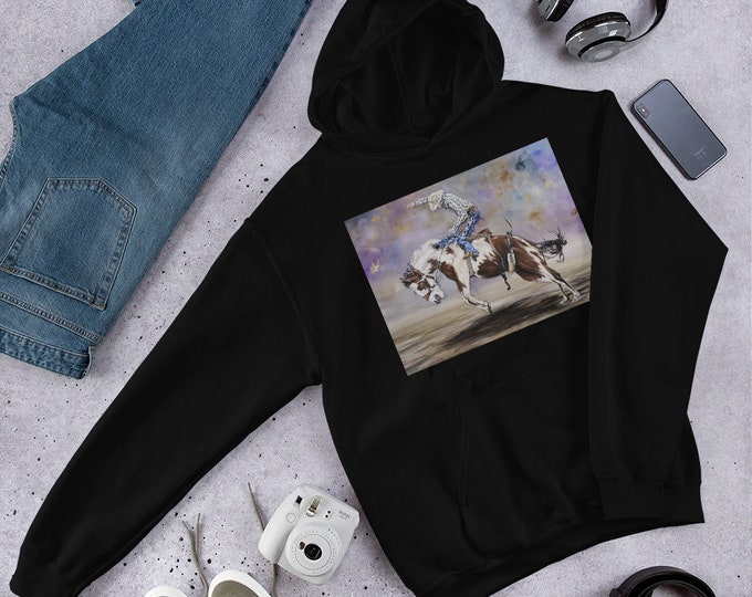 Bucking Bronc- Watercolor painting on Hooded Sweatshirt