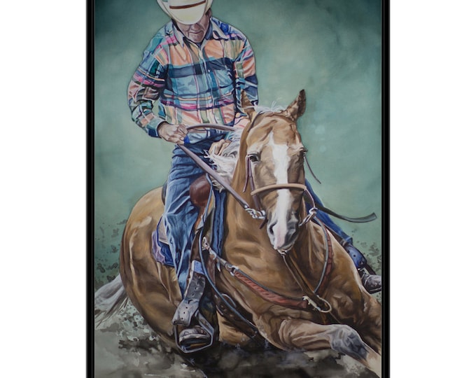 ART PRINT - FREE shipping- Watercolor Painting of Cowboy Riding a Horse