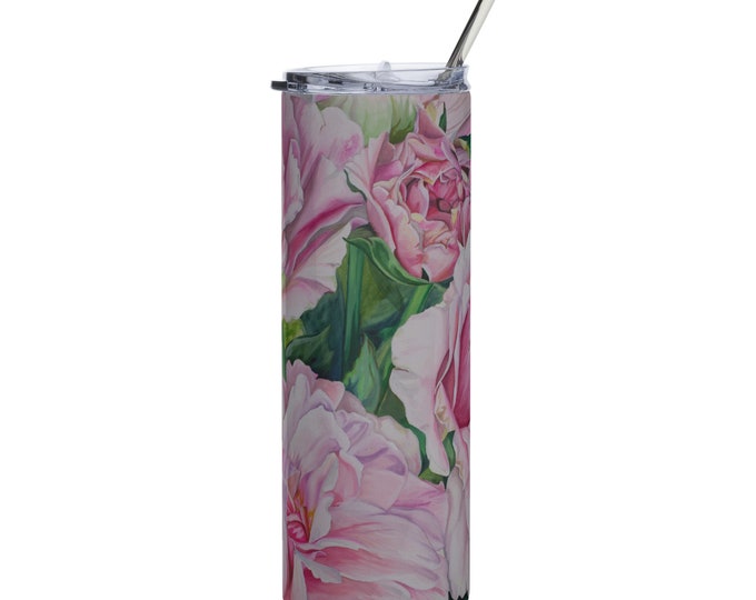 Pink Floral Watercolor on Stainless steel tumbler