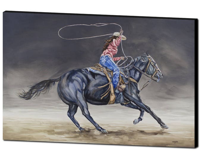 ART PRINT - FREE shipping- Cowgirl Roping- western painting
