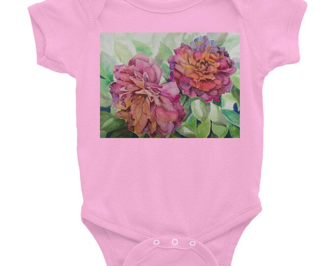 Infant Bodysuit, Two Flowers, Watercolor Painting on Baby Wear