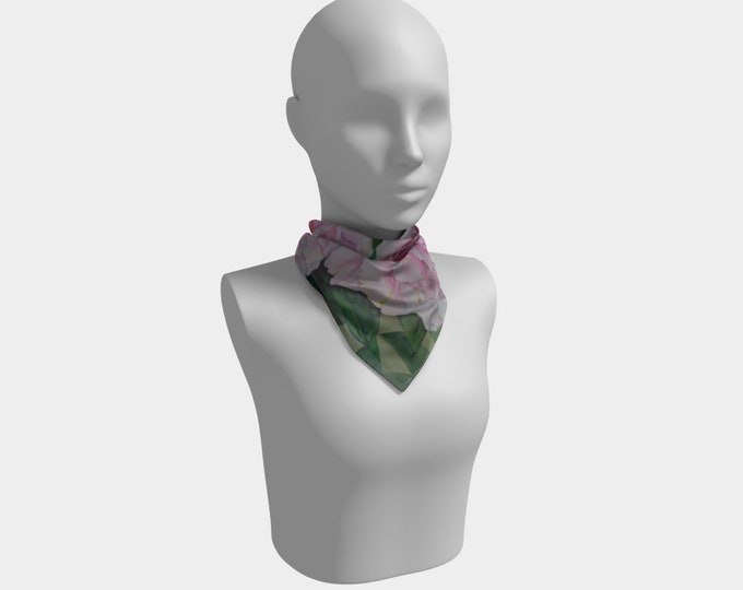 Pink Floral Square Scarf - Watercolor Painting on Scarf