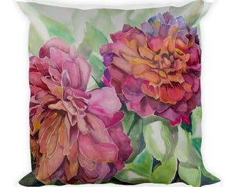 Two Flowers Square Pillow