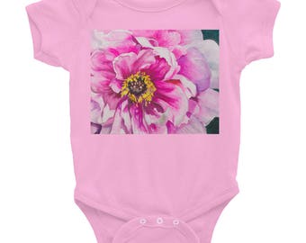 Infant Bodysuit, Pink Flower, Watercolor Painting on Baby Wear