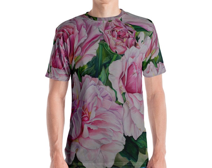 Pink floral- Men's T-shirt - Watercolor Painting on Shirt