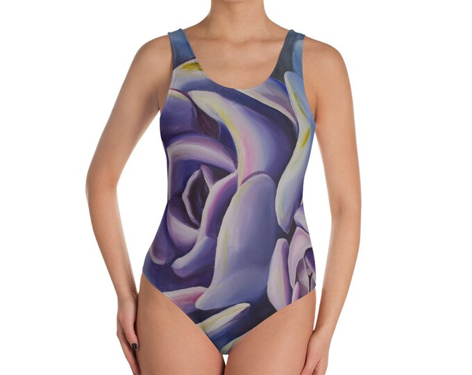 Succulent One-Piece Swimsuit- Watercolor Painting on Bathing Suit