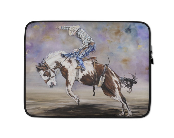 Laptop Sleeve - watercolor rodeo cowboy - bucking bronco