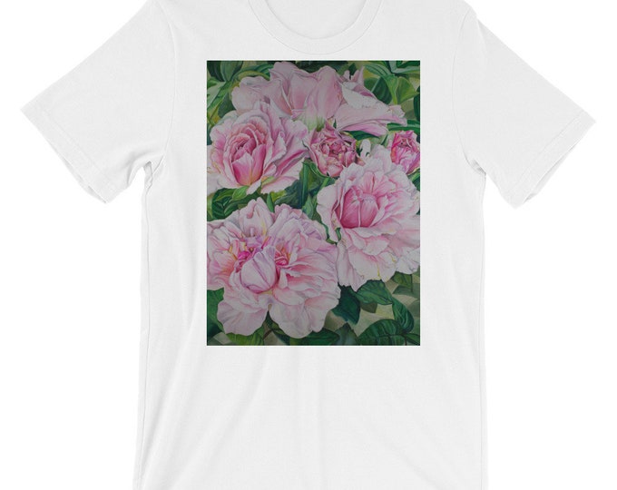 Pink Floral - Short-Sleeve Unisex T-Shirt, Watercolor Painting on Shirt