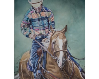 Cowboy Riding Horse Watercolor painting on Throw Blanket