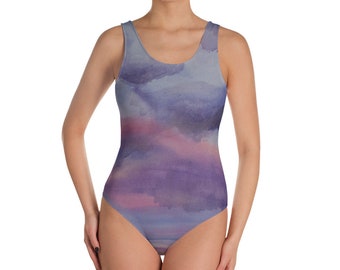 Desert Sunset One-Piece Swimsuit- Watercolor Painting on Bathing Suit