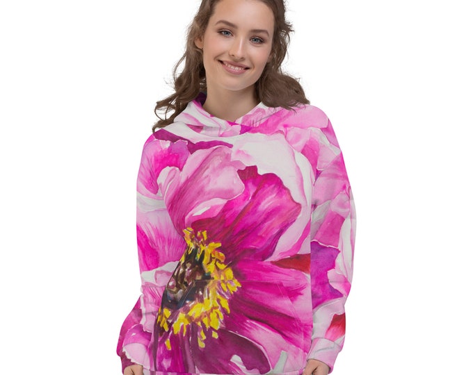 Pink Floral Watercolor painting on Unisex Hoodie