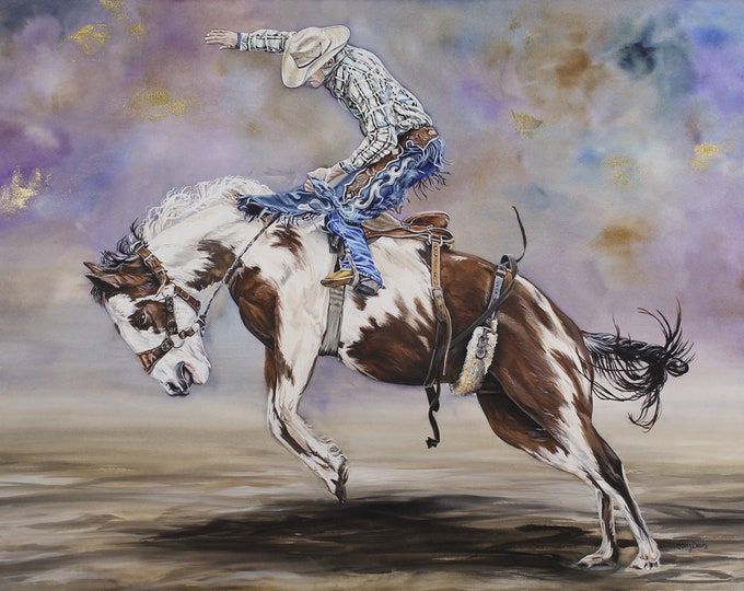 ART PRINT - FREE shipping- Watercolor Painting of Bucking Bronc