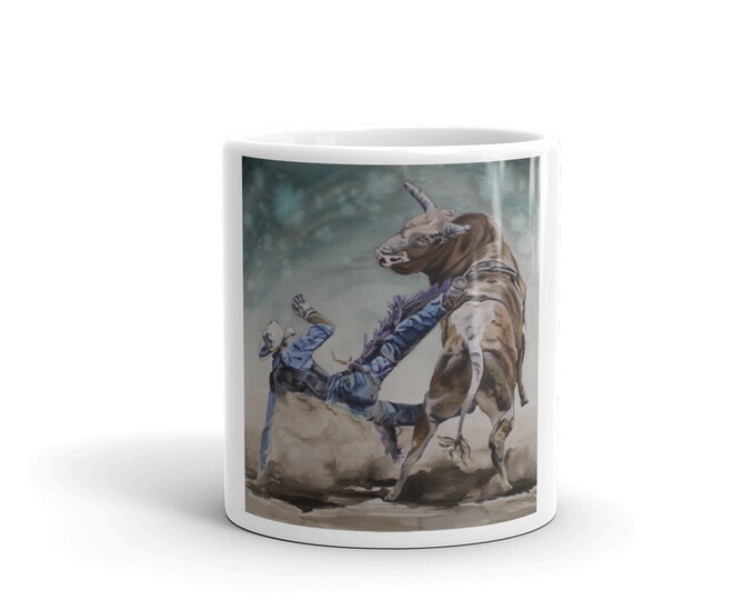 BULLRIDER- MUG, Watercolor Painting on Coffee Mug, Tea Mug