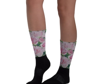 Pink Floral - Socks, Watercolor Painting on socks