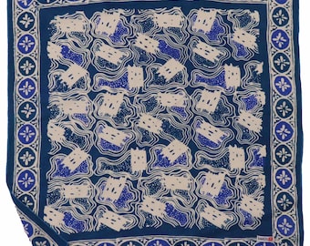 Hand Dyed Batik Bandana, 100% Soft Cotton, Chips, Blue, White
