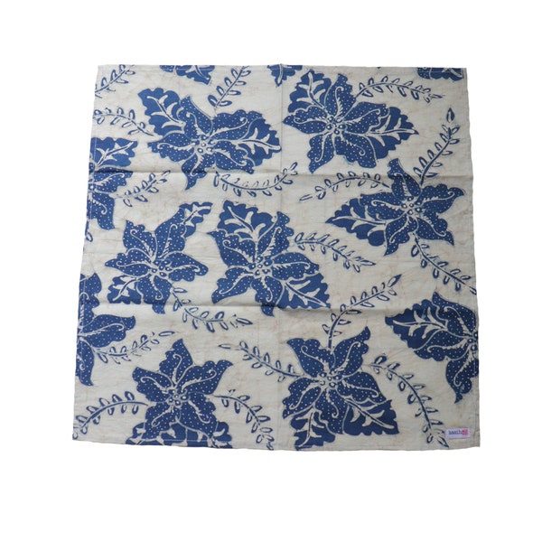 Indigo Botanically Dyed Batik Bandana, Natural Dye Blue Navy Hand dyed Cotton, Lightweight 100% Soft, Gift Scarf Head Wrap Cover Tie Hair