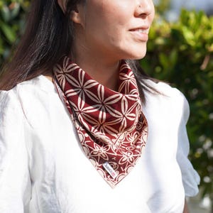 Batik Bandana Auburn Geometric handmade, hand-drawn hair safari face cover scarf, Brown, Mocha Mousse, aztec tribal, maroon Hair Wrap Cotton