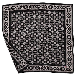 Hand Dyed Batik Bandana, Dark Floral Flower, Soft Cotton, Black Mirage, Square, Scarf, Festival, Safari Face Cover Gift Kerchief, Geometric