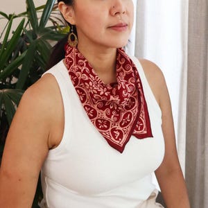 Hand Dyed Batik Bandana, 100 Soft Cotton, Red, Lightweight, Burgundy, Scarf, Useful Gift for Women, Men, Square Cotton Fair Trade Scarf