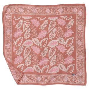 Batik Wearable Art, Hand Dyed Batik Bandana, Peach Pink Coral Leaves, Floral Gardening, Mom Useful Unique Gifting, Holiday Christmas Gift