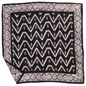 Hand Dyed Batik Bandana Chevron Soft Cotton Black, Men, ZigZag, Man, Geometric, White, Hair Scarf Wrap, Head Wraps, aztec, tribal, bali java