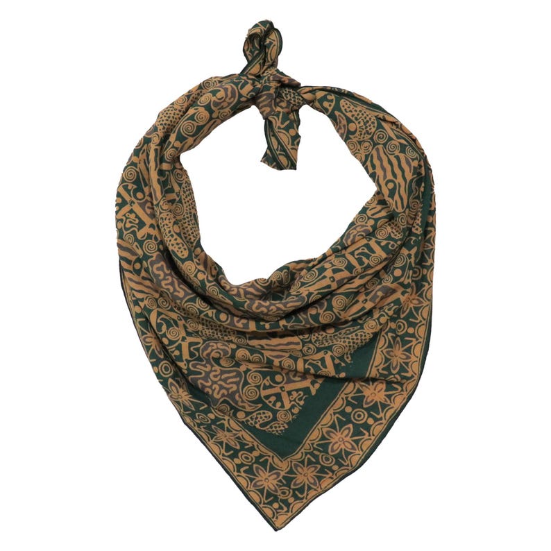 Indonesia Batik Bali, Large 39" Hand Dyed Batik Bandana, 100% Cotton, XL Abstract Flowers, Transformative Teal, Tan, Blue, Aqua, Floral Face image 4